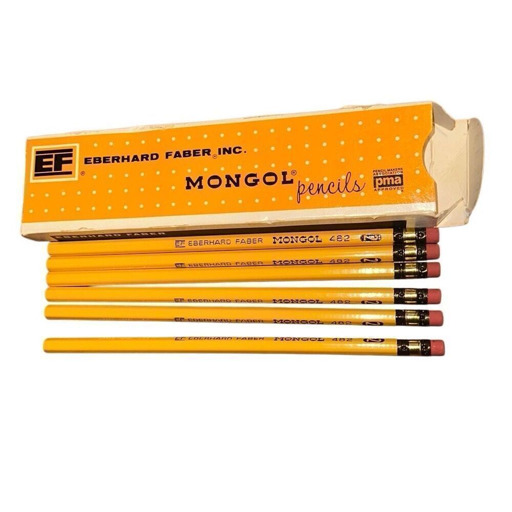 Vintage 7 Eberhard Faber Mongol 482 pencils + box 482-2, 6 Unsharpened writing t